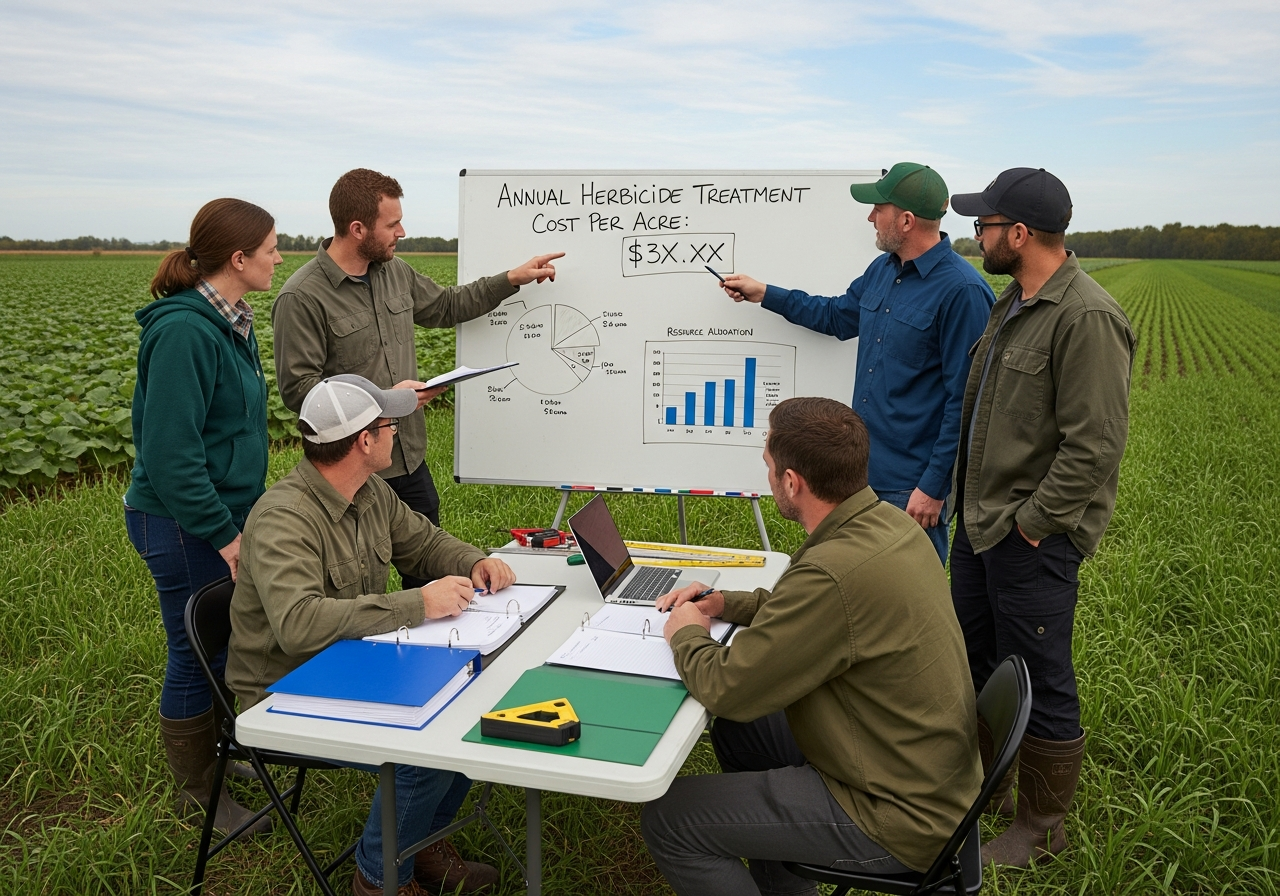 Annual herbicide treatment cost per acre assessment during field management review