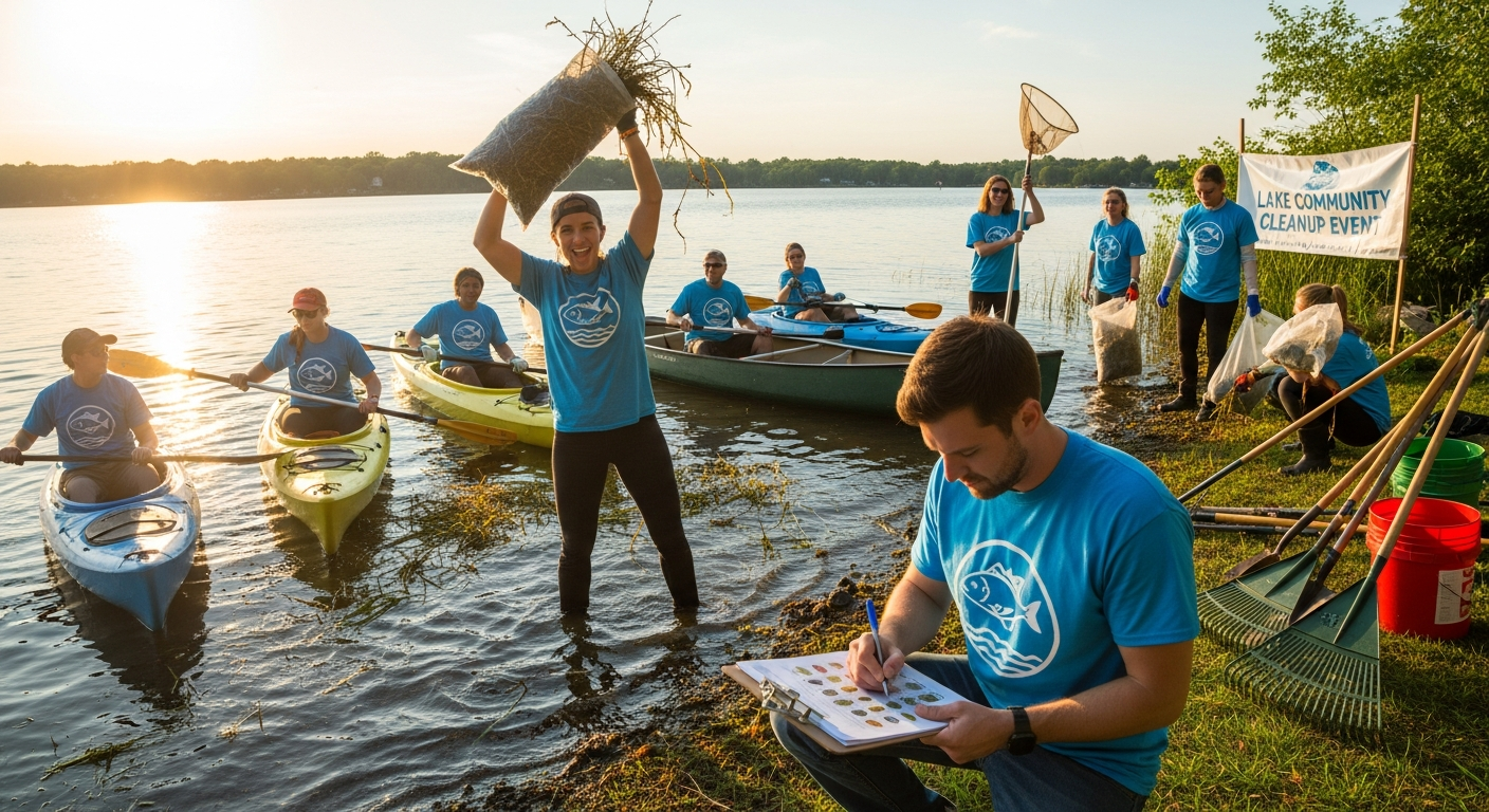 Community lake association volunteers reducing management costs through organized removal