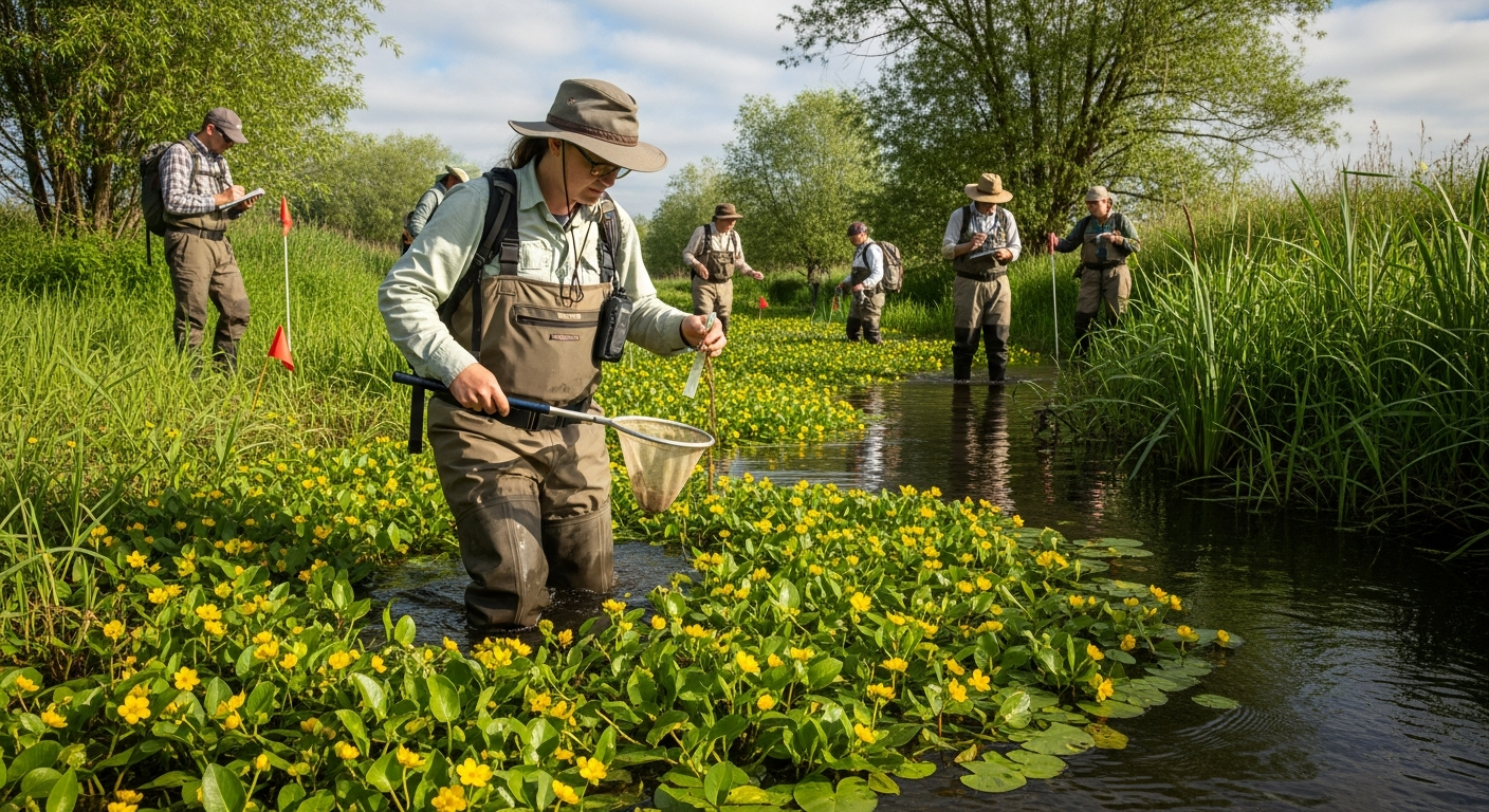 Field team conducting rapid response at newly reported Ludwigia invasion site