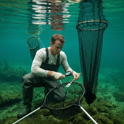 Person cleaning equipment before entering an aquatic environment to prevent invasive species spread