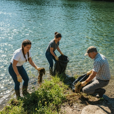 Community members participating in freshwater conservation efforts