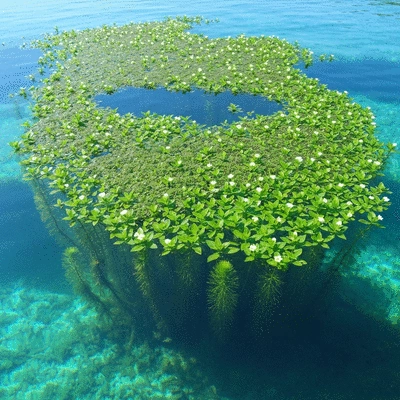 Dense mat of Ludwigia peploides on water surface, impacting native species